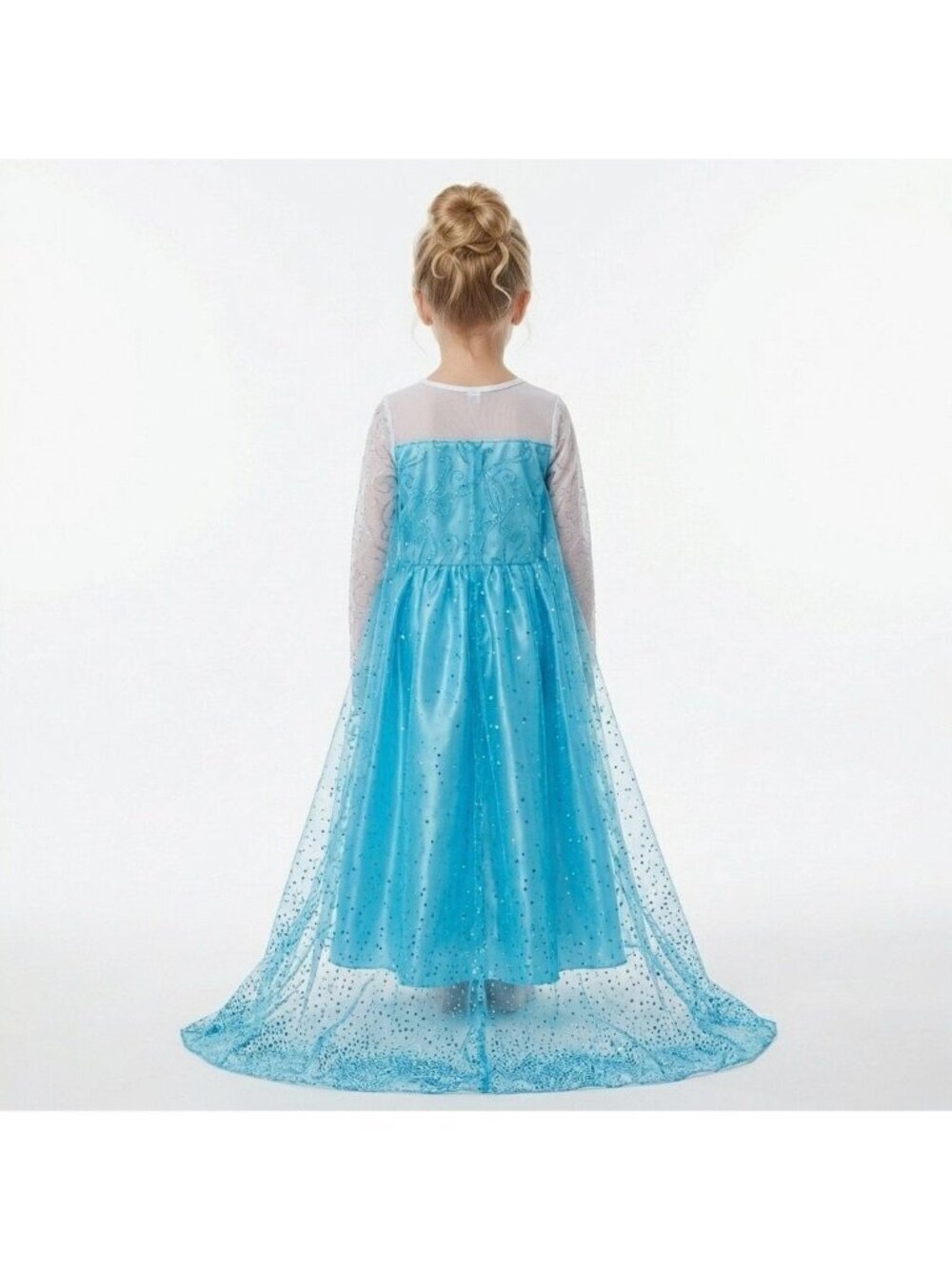 Girls Elsa Frozen Princess Costume Dress Aqua Blue Satin Mesh Christmas Party - Picture 2 of 2
